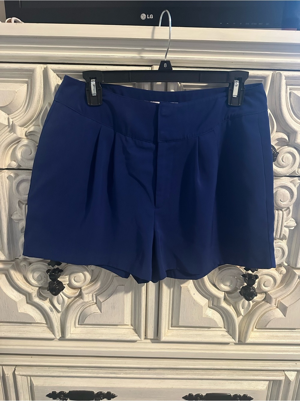 Jennifer Lopez Pleated High-Waist Shorts in Royal Blue